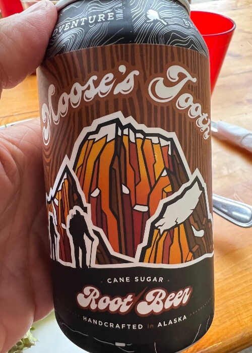 Close up of root beer can that says "moose's tooth"